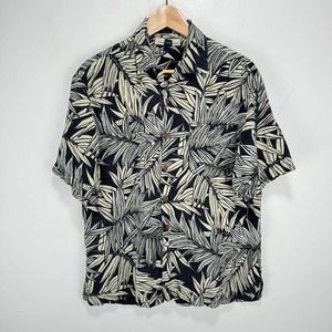 Tommy Bahama Black and Cream Leaf Print Casual Button Down Shirt